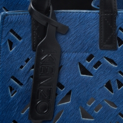 Pre Owned Kenzo Blue/Black Cut Out Calfhair and Leather Small Tote