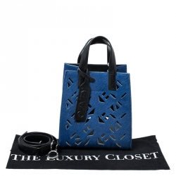 Pre Owned Kenzo Blue/Black Cut Out Calfhair and Leather Small Tote