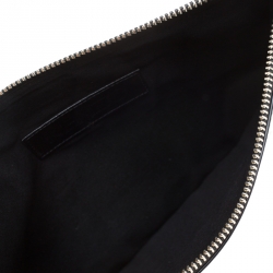 Pre Owned Kenzo Black Leather Logo Zip Clutch