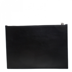 Pre Owned Kenzo Black Leather Logo Zip Clutch