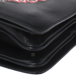 Pre Owned Kenzo Black Leather Embroidered Tiger Shoulder Bag