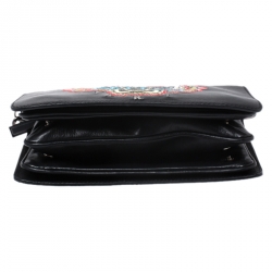 Pre Owned Kenzo Black Leather Embroidered Tiger Shoulder Bag