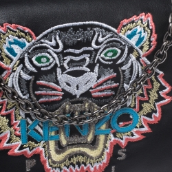 Pre Owned Kenzo Black Leather Embroidered Tiger Shoulder Bag