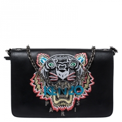 Kenzo Black Leather Embroidered Tiger Shoulder Bag Kenzo | TLC