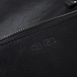 Pre Owned Kenzo Black Leather Embroidered Tiger Shoulder Bag