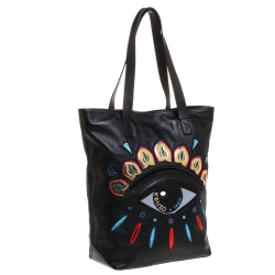 Pre Owned Kenzo Black Leather Eye Shopper Tote
