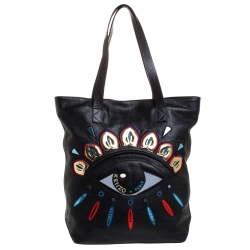 Pre Owned Kenzo Black Leather Eye Shopper Tote