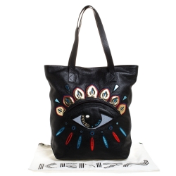Pre Owned Kenzo Black Leather Eye Shopper Tote