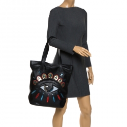 Pre Owned Kenzo Black Leather Eye Shopper Tote