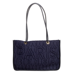 Pre Owned Kenzo Blue/Black Perforated Fabric and Leather Shopper Tote