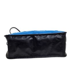 Pre Owned Kenzo Blue/Black Perforated Fabric and Leather Shopper Tote