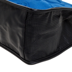 Pre Owned Kenzo Blue/Black Perforated Fabric and Leather Shopper Tote