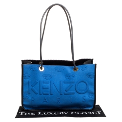 Pre Owned Kenzo Blue/Black Perforated Fabric and Leather Shopper Tote