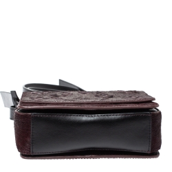 Pre Owned Kenzo Burgundy/Black Calfhair and Leather Lazer Cut Crossbody Bag