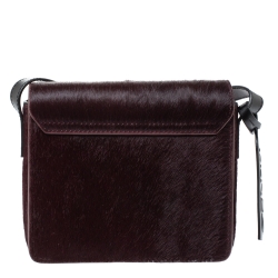 Pre Owned Kenzo Burgundy/Black Calfhair and Leather Lazer Cut Crossbody Bag