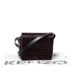 Pre Owned Kenzo Burgundy/Black Calfhair and Leather Lazer Cut Crossbody Bag