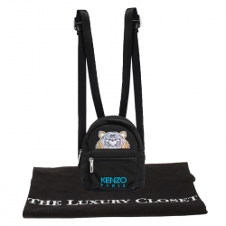 Pre Owned Kenzo Black Nylon Mini Tiger Logo Backpack