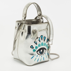 Pre Owned Kenzo Silver Laminated Leather Eye Bucket Bag
