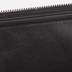 Pre Owned Kenzo Black Tiger Embroidered Leather Zip Flat Pouch