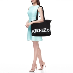 Kenzo Black/White Canvas Logo Shopper Tote