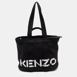 Kenzo Black/White Canvas Logo Shopper Tote
