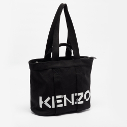Kenzo Black/White Canvas Logo Shopper Tote