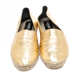 Kenzo Gold Metallic Tiger Embossed Leather Tiger Espadrilles Size 41