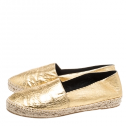 Kenzo Gold Metallic Tiger Embossed Leather Tiger Espadrilles Size 41