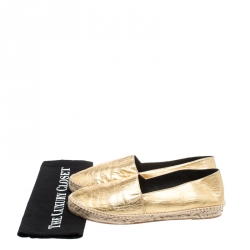 Kenzo Gold Metallic Tiger Embossed Leather Tiger Espadrilles Size 41