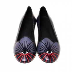 Pre Owned Kenzo Plum Eye Printed Leather Ballet Flats Size 41