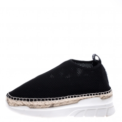 Pre Owned Kenzo Black Knit Stretch Fabric Espadrille Slip On Sneaker Size 37