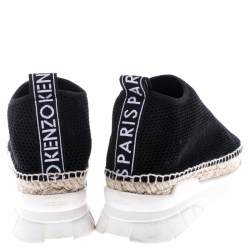 Pre Owned Kenzo Black Knit Stretch Fabric Espadrille Slip On Sneaker Size 37