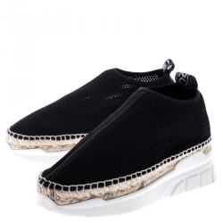 Pre Owned Kenzo Black Knit Stretch Fabric Espadrille Slip On Sneaker Size 37
