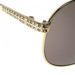 Korloff Gold/Brown KOR2024 Embellished Aviator Sunglasses