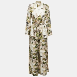 L'agence Beige 7 Green Safari Printed Wrap Top and Pants Set S