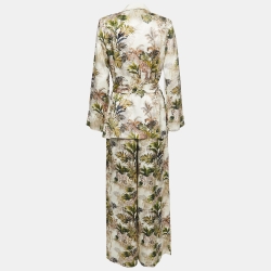 L'agence Beige 7 Green Safari Printed Wrap Top and Pants Set S