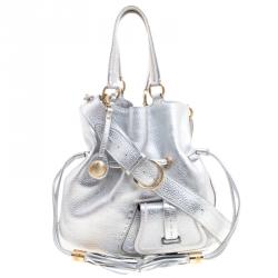 Pre Owned Lancel Silver Leather Premier Flirt Bucket Shoulder Bag