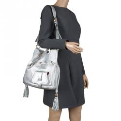 Pre Owned Lancel Silver Leather Premier Flirt Bucket Shoulder Bag