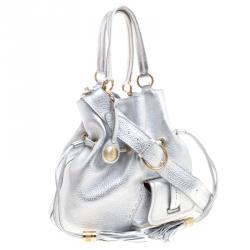 Pre Owned Lancel Silver Leather Premier Flirt Bucket Shoulder Bag