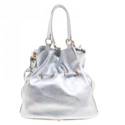 Pre Owned Lancel Silver Leather Premier Flirt Bucket Shoulder Bag