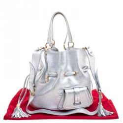 Pre Owned Lancel Silver Leather Premier Flirt Bucket Shoulder Bag