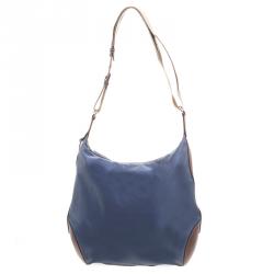 Pre Owned Lancel Metallic Blue Nylon Miss Bowling Hobo