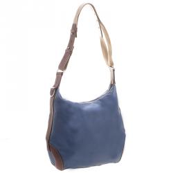 Pre Owned Lancel Metallic Blue Nylon Miss Bowling Hobo