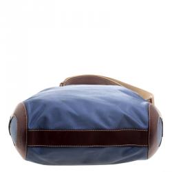 Pre Owned Lancel Metallic Blue Nylon Miss Bowling Hobo