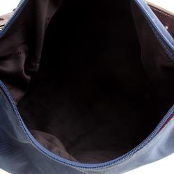 Pre Owned Lancel Metallic Blue Nylon Miss Bowling Hobo