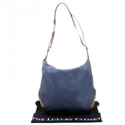 Pre Owned Lancel Metallic Blue Nylon Miss Bowling Hobo