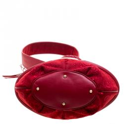 Lancel Red Alcantara Embroidered Le Brigitte Bardot Bucket Bag