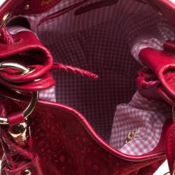 Lancel Red Alcantara Embroidered Le Brigitte Bardot Bucket Bag