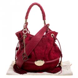 Lancel Red Alcantara Embroidered Le Brigitte Bardot Bucket Bag