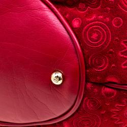 Lancel Red Alcantara Embroidered Le Brigitte Bardot Bucket Bag
